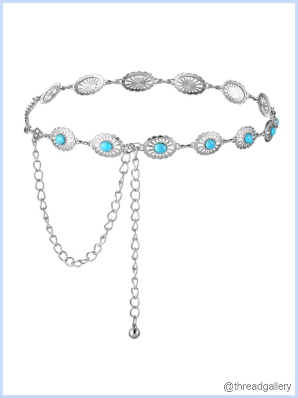 Western Turquoise Concho Chain Belt Metal Adjustable Boho Cowgirl
